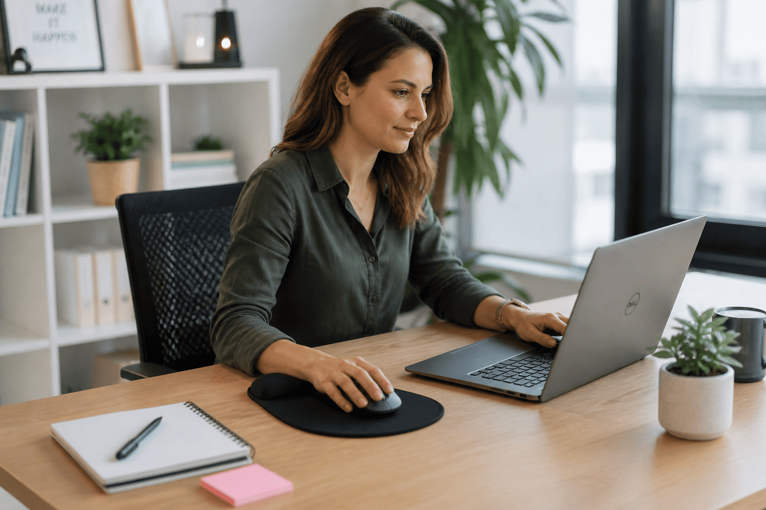 Femme qui travaille sur son bureau